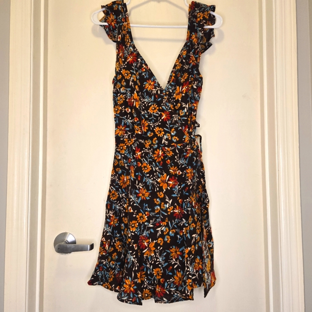 NWT Band of the Free brown marigold mini wrap dress XS